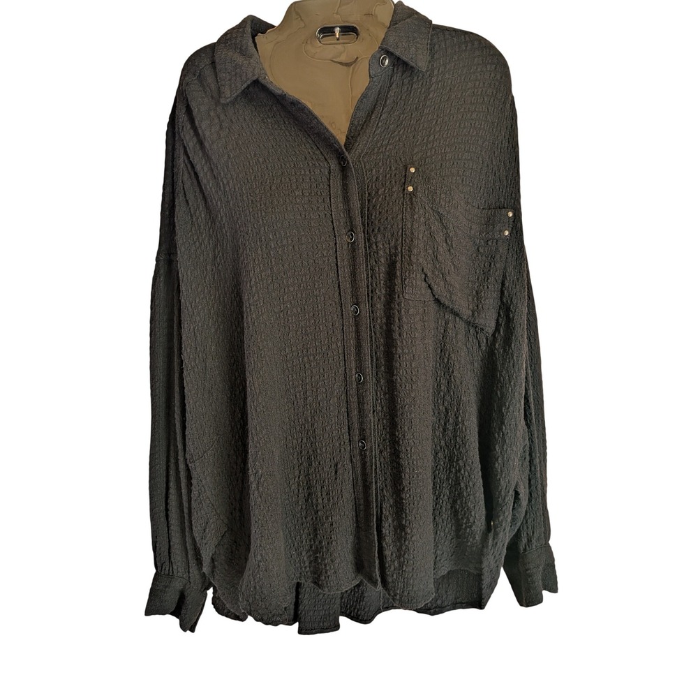 Free People Button Down Women XS Oversized Textured Studded Grunge Edgy Relaxed